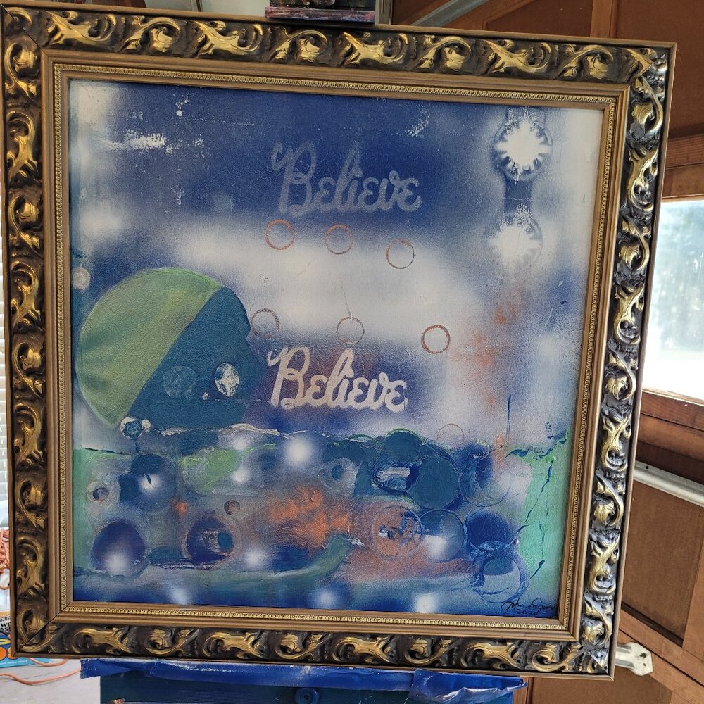 Believe BELIEVE, original abstract on canvas 24x24"